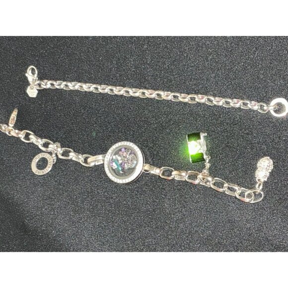 Origami Owl Chunky Silver Living Locket Charm Bracelet Set With Pave-Encrusted L - Picture 5 of 8